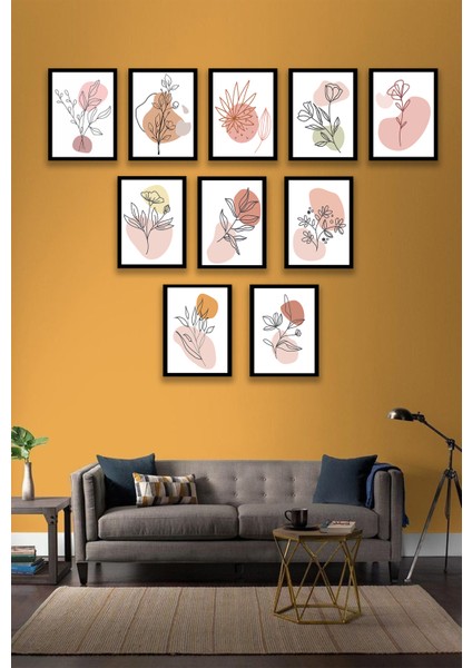 10 Parça Minimalist Çiçek Çerçeve Görünümlü Tablo