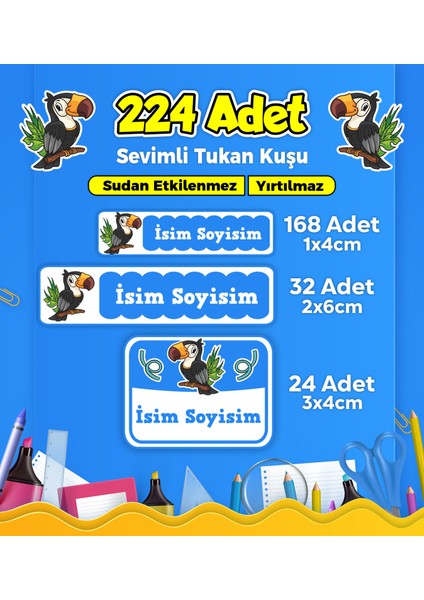 Okul Kreş Etiketi Kalem Defter Özel İsim Yazılabilen Etiket Seti Model 105 (224 Adet)