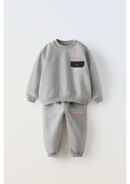La’ciel Paris Gri Sloganlı Takım