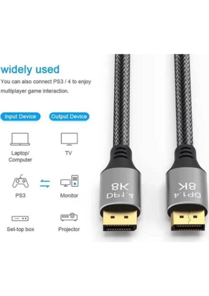 8k Displayport To Displayport 1.4 Kablo 3 Metre - Ultra Hd 8K@60Hz , 4K@144Hz - Freesync, G-Sync