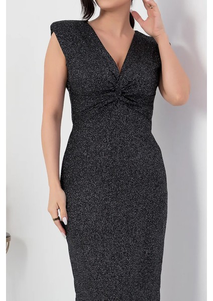 Kadın Yırtmaç Detaylı Simli Abiye Elbise NBMY3362 fiyatları