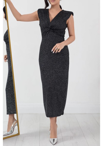 Kadın Yırtmaç Detaylı Simli Abiye Elbise NBMY3362 modelleri