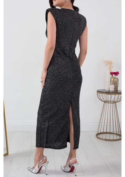 Kadın Yırtmaç Detaylı Simli Abiye Elbise NBMY3362 indirimleri