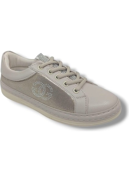 5100 Kadın Krem Bağcıklı Taşlı Spor Şık Ayakkabı fırsatları