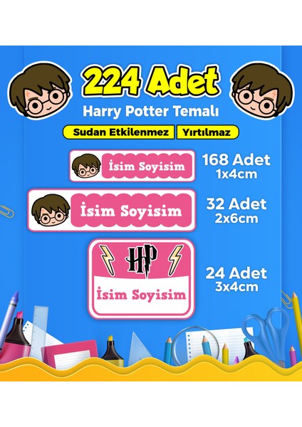 Harry Potter Temalı Okul Kreş Kişiye Özel İsim Etiket Seti - Model 83