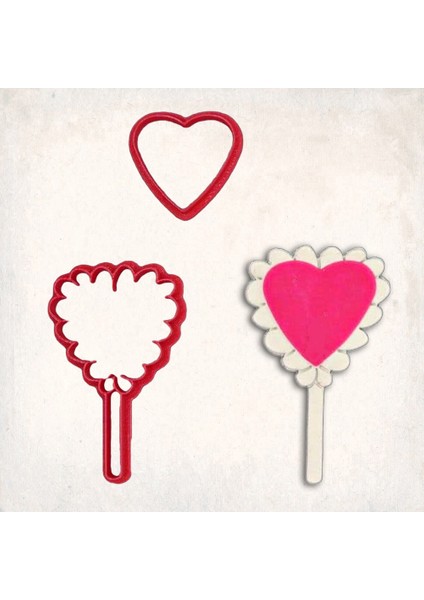 Kalp Lolipop Detay Kurabiye Kalıp Seti 2’li