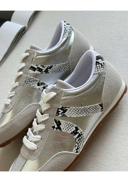 Gezegen 061 Kadın Düz Taban Günlük Sneaker Ayakkabı Taş - Gümüş modelleri