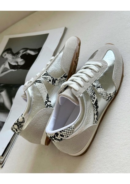 Gezegen 061 Kadın Düz Taban Günlük Sneaker Ayakkabı Taş - Gümüş fırsatları