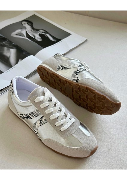 Gezegen 061 Kadın Düz Taban Günlük Sneaker Ayakkabı Taş - Gümüş indirimleri