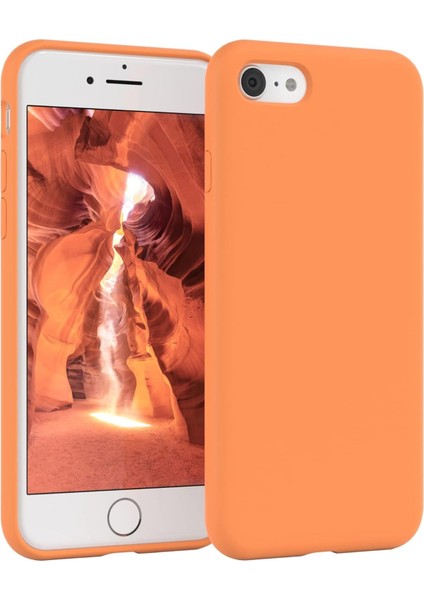 Apple iPhone 7-8-Se 2020 Uyumlu Kadife Iç Yüzeyli Yumuşak Silikon Yüksek Kalite Lansman Kılıf-Turuncu