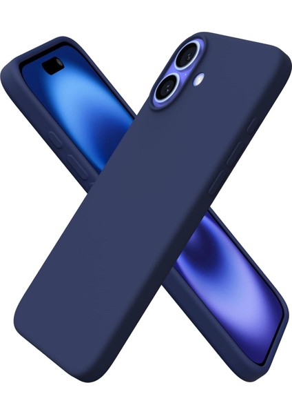 Apple iPhone 16 Uyumlu Kadife Iç Yüzeyli Yumuşak Silikon Yüksek Kalite Lansman Kılıf-Gece Mavisi