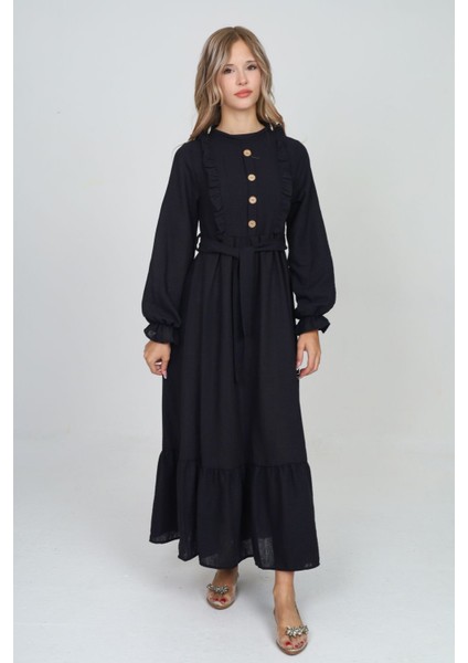 Kız Çocuk Uzun Boydan Aerobin Keten Tesettür ELBISE-ELB-0007-M fiyatları