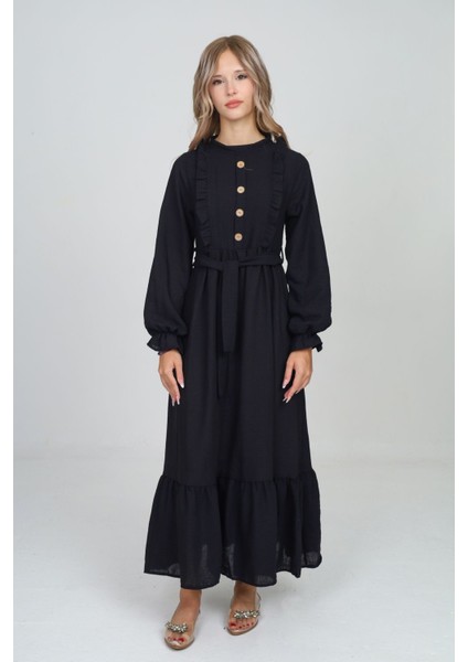 Kız Çocuk Uzun Boydan Aerobin Keten Tesettür ELBISE-ELB-0007-M fırsatları