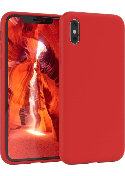 iphone x ve Xs Uyumlu Kadife Iç Yüzeyli Yumuşak Silikon Yüksek Kalite Lansman Kılıf-Kırmızı