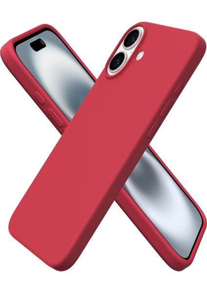 Apple iPhone 16 Plus Uyumlu Kadife Iç Yüzeyli Yumuşak Silikon Yüksek Kalite Lansman Kılıf-Kırmızı