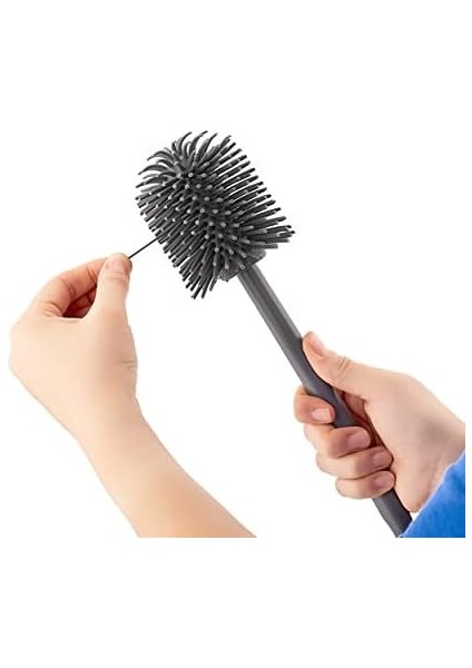 Menashop Home Silikon Wc Tuvalet Banyo Fırçası Klozet Fırçası Beyaz-Gri Oval