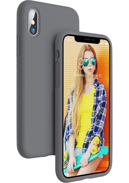 iphone x ve Xs Uyumlu Kadife Iç Yüzeyli Yumuşak Silikon Yüksek Kalite Lansman Kılıf-Gri