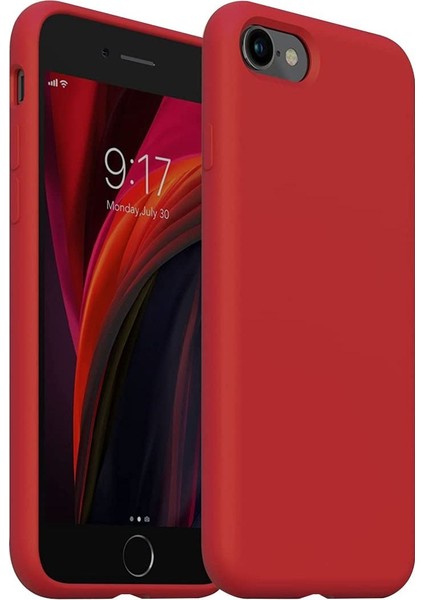 Apple iPhone 7-8-Se 2020 Uyumlu Kadife Iç Yüzeyli Yumuşak Silikon Yüksek Kalite Lansman Kılıf-Kırmızı