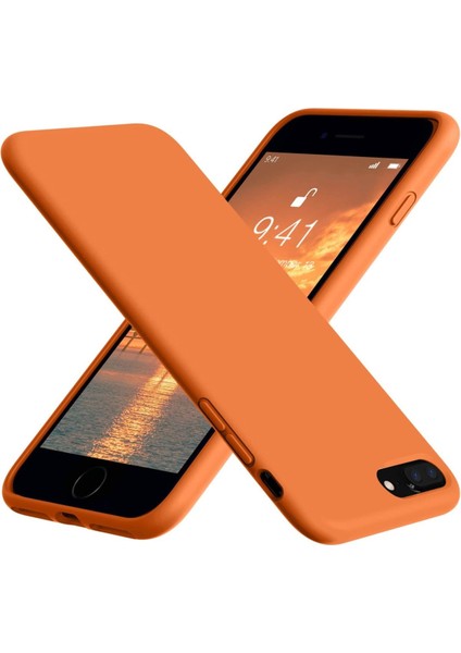 iphone 7 Plus/8 Plus Uyumlu Kadife Iç Yüzeyli Yumuşak Silikon Yüksek Kalite Lansman Kılıf-Turuncu