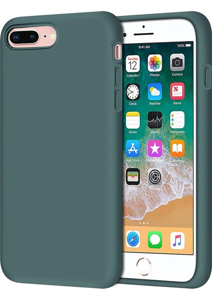 iphone 7 Plus/8 Plus Uyumlu Kadife Iç Yüzeyli Yumuşak Silikon Yüksek Kalite Lansman Kılıf-Çam Yeşili