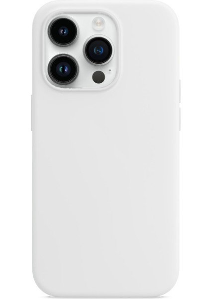 Apple iPhone 14 Pro Uyumlu Kadife Iç Yüzeyli Yumuşak Silikon Yüksek Kalite Lansman Kılıf-Beyaz
