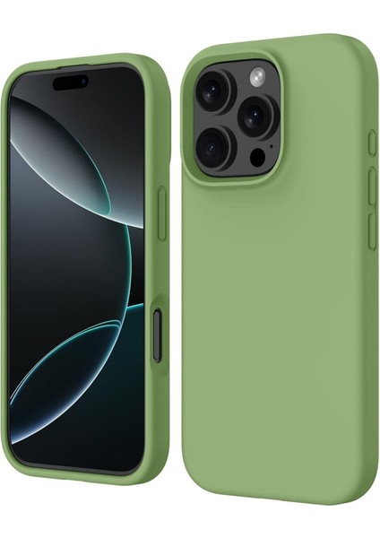 Apple iPhone 15 Pro Max Uyumlu Kadife Iç Yüzeyli Yumuşak Silikon Yüksek Kalite Lansman Kılıf-Fıstık Yeşili
