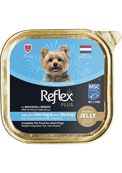 Jöle İçinde Et Parçacıklı Ringa ve Karidesli Küçük Irk Yetişkin Köpek Konservesi 85gr - 6 adet