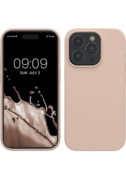 Apple iPhone 15 Pro Max Uyumlu Kadife Iç Yüzeyli Yumuşak Silikon Yüksek Kalite Lansman Kılıf-Kum Pembe