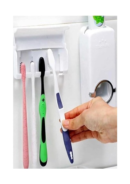 Menashop Diş Macunu Sıkma Makinesi, Diş Fırçası Tutuculu 5'li Macun Sıkacağı Seti