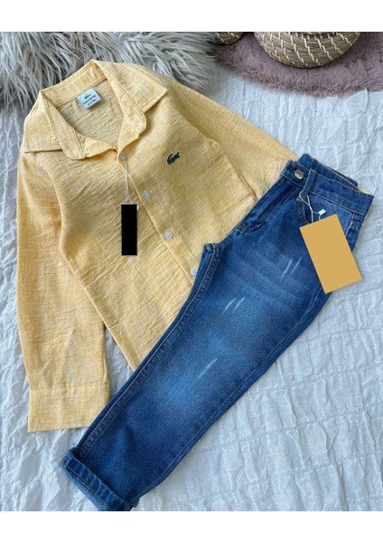 Sarı Gömlek Lacivert Jean Alt Üst Erkek Çocuk Takım