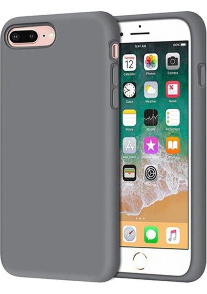 iphone 7 Plus/8 Plus Uyumlu Kadife Iç Yüzeyli Yumuşak Silikon Yüksek Kalite Lansman Kılıf-Gri