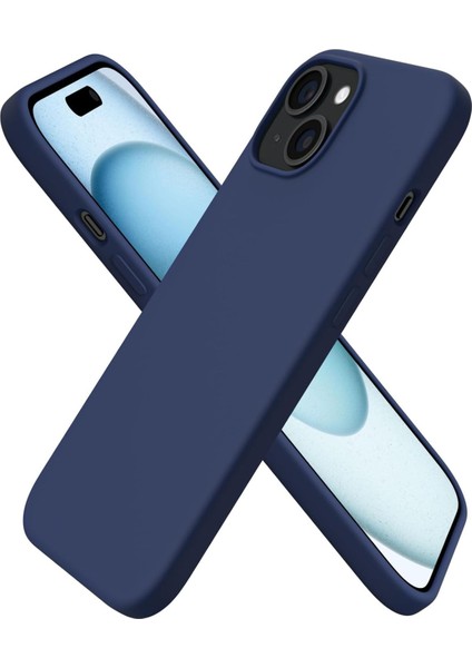 Apple iPhone 15 Plus Uyumlu Kadife Iç Yüzeyli Yumuşak Silikon Yüksek Kalite Lansman Kılıf-Gece Mavisi