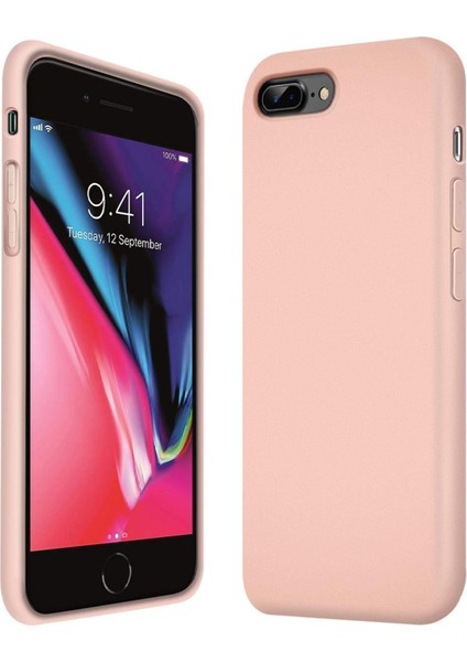 iphone 7 Plus/8 Plus Uyumlu Kadife Iç Yüzeyli Yumuşak Silikon Yüksek Kalite Lansman Kılıf-Kum Pembe