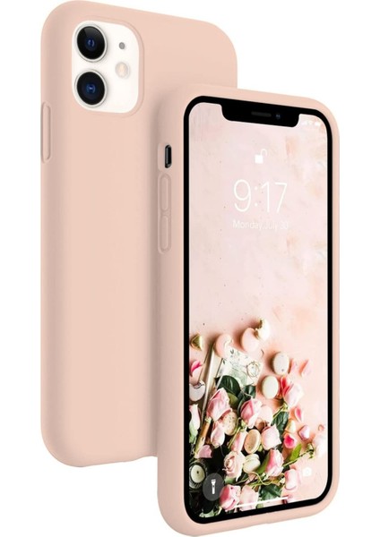 Apple iPhone 11 Uyumlu Kadife Iç Yüzeyli Yumuşak Silikon Yüksek Kalite Lansman Kılıf-Kum Pembe