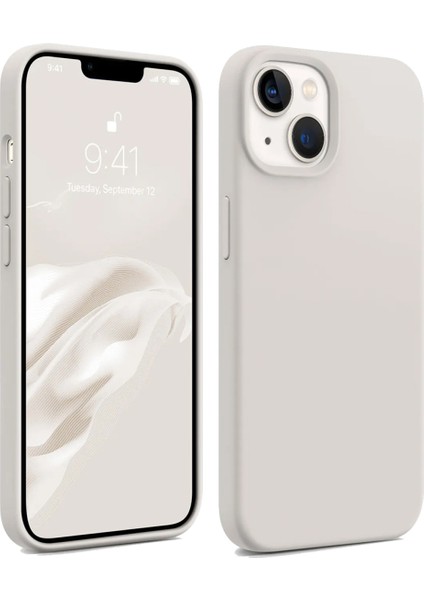 Apple iPhone 15 Uyumlu Kadife Iç Yüzeyli Yumuşak Silikon Yüksek Kalite Lansman Kılıf-Beyaz