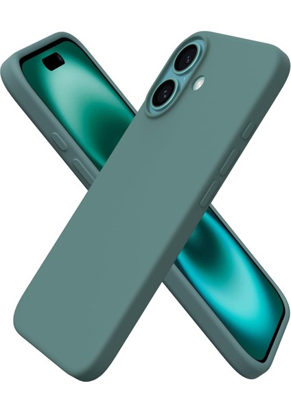 Apple iPhone 16 Uyumlu Kadife Iç Yüzeyli Yumuşak Silikon Yüksek Kalite Lansman Kılıf-Yeşil