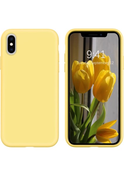 iphone x ve Xs Uyumlu Kadife Iç Yüzeyli Yumuşak Silikon Yüksek Kalite Lansman Kılıf-Sarı