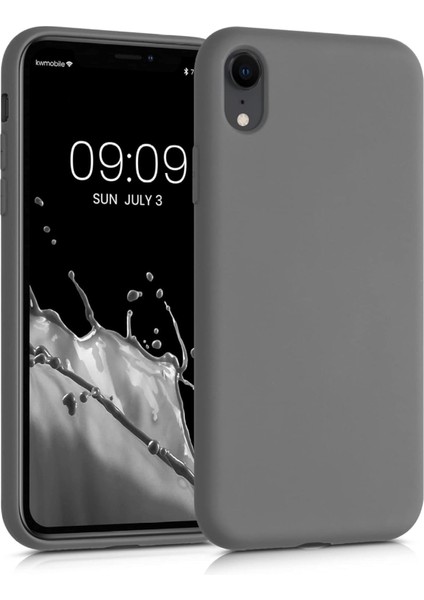 Apple iPhone Xr Uyumlu Kadife Iç Yüzeyli Yumuşak Silikon Yüksek Kalite Lansman Kılıf-Gri