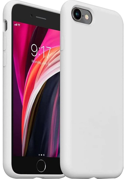 Apple iPhone 7-8-Se 2020 Uyumlu Kadife Iç Yüzeyli Yumuşak Silikon Yüksek Kalite Lansman Kılıf-Beyaz