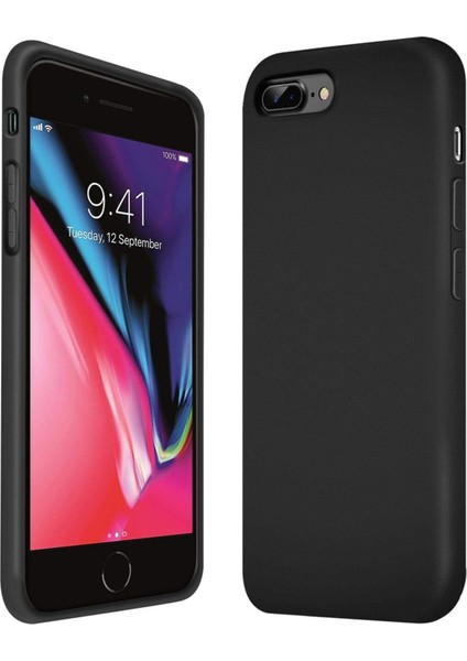 iphone 7 Plus/8 Plus Uyumlu Kadife Iç Yüzeyli Yumuşak Silikon Yüksek Kalite Lansman Kılıf-Siyah