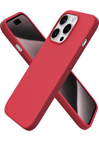 Apple iPhone 14 Pro Max Uyumlu Kadife Iç Yüzeyli Yumuşak Silikon Yüksek Kalite Lansman Kılıf-Kırmızı
