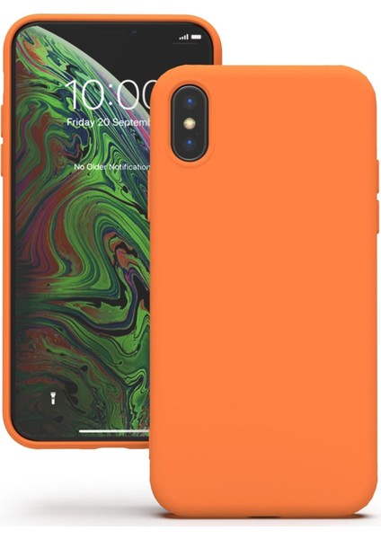 iphone x ve Xs Uyumlu Kadife Iç Yüzeyli Yumuşak Silikon Yüksek Kalite Lansman Kılıf-Turuncu