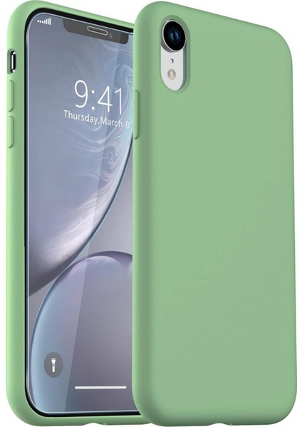 Apple iPhone Xr Uyumlu Kadife Iç Yüzeyli Yumuşak Silikon Yüksek Kalite Lansman Kılıf-Fıstık Yeşil