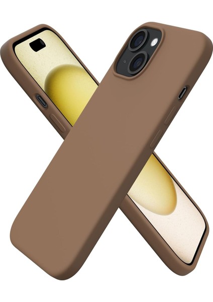 Apple iPhone 15 Plus Uyumlu Kadife Iç Yüzeyli Yumuşak Silikon Yüksek Kalite Lansman Kılıf-Kahverengi