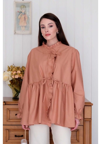 Somon Fırfırlı Bağlamalı Tunik