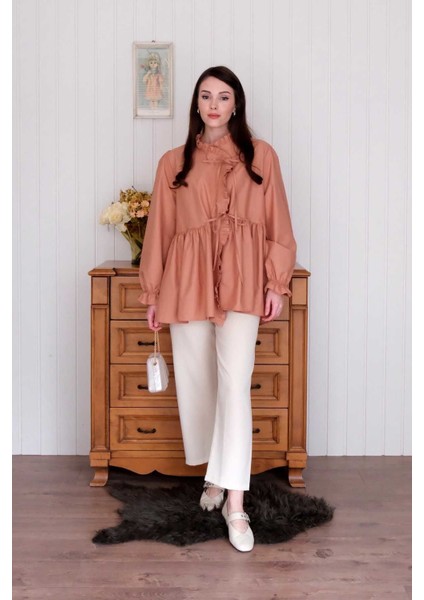 Somon Fırfırlı Bağlamalı Tunik