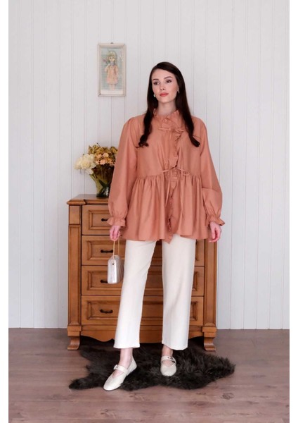 Somon Fırfırlı Bağlamalı Tunik