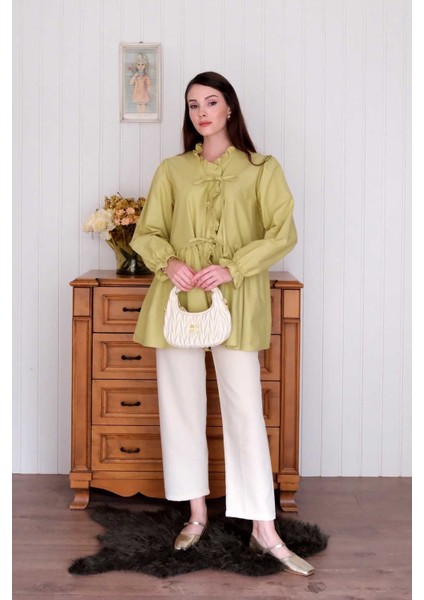 Soft Yeşil Fırfırlı Bağlamalı Tunik