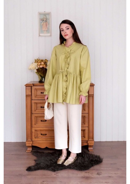 Soft Yeşil Fırfırlı Bağlamalı Tunik