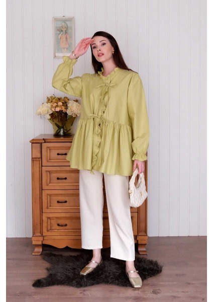 Soft Yeşil Fırfırlı Bağlamalı Tunik